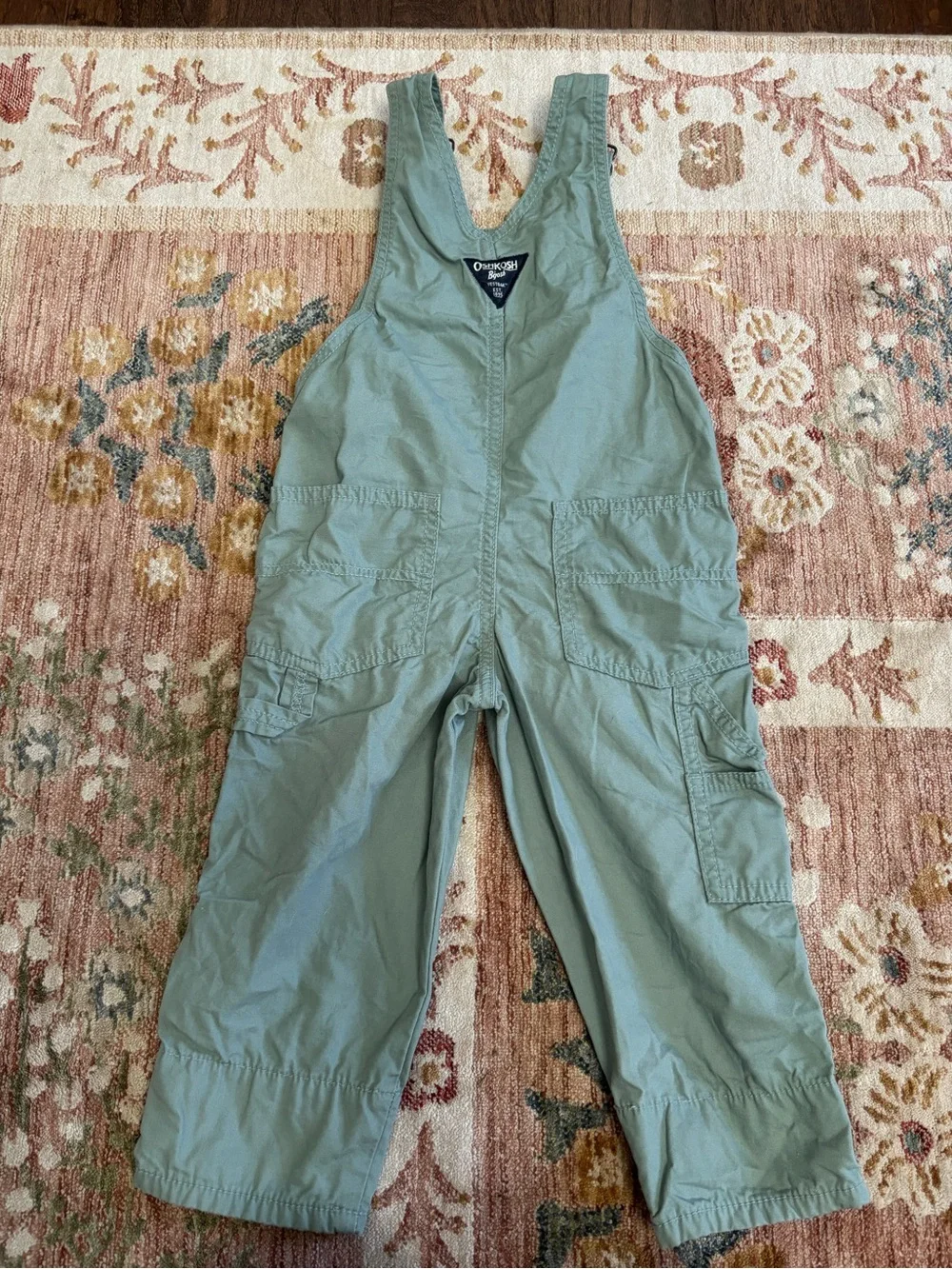 OshKosh B'gosh Sage Green Kids Overalls with Plaid Lining